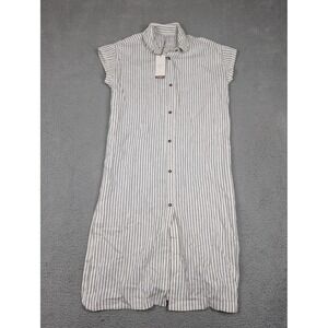 Calia Swim‎ Coverup Dress Womens Medium Yucatan Stripe Ivory Linen Button Down
